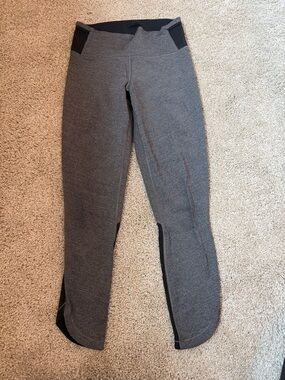 Lulu Gray Athletic Leggings with Black Waist Detail